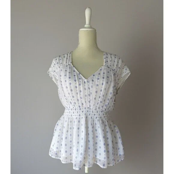 Old Navy Waist-Defined Printed Dolman-Sleeve Top White Geo Women's S - Picture 1 of 16